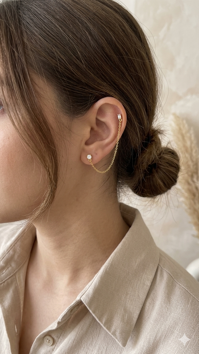 Aura Link Earrings – Double Piercing Chain pair – Blingstrax